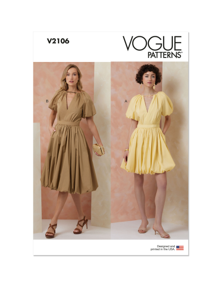 Patron Vogue 2106/U5 (44-52) - Robe froncée à ourlet bulle et dos ouvert