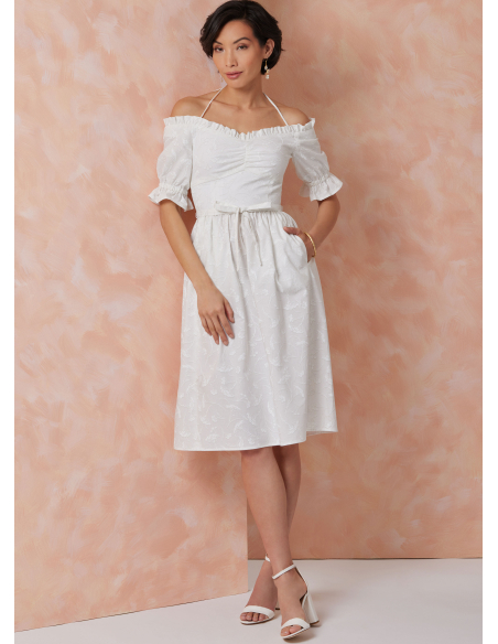 Patron Vogue 2107/H5 (34-42) - Robe bardot midi ou longue à manches bouffantes