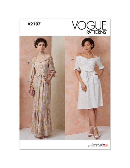 Patron Vogue 2107/H5 (34-42) - Robe bardot midi ou longue à manches bouffantes