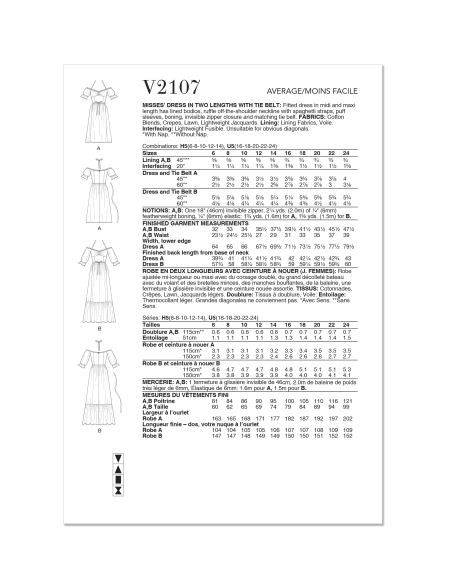 Patron Vogue 2107/U5 (44-52) - Robe bardot midi ou longue à manches bouffantes