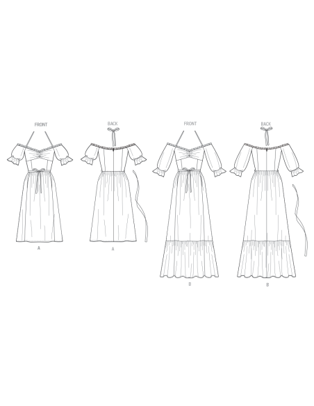 Patron Vogue 2107/U5 (44-52) - Robe bardot midi ou longue à manches bouffantes