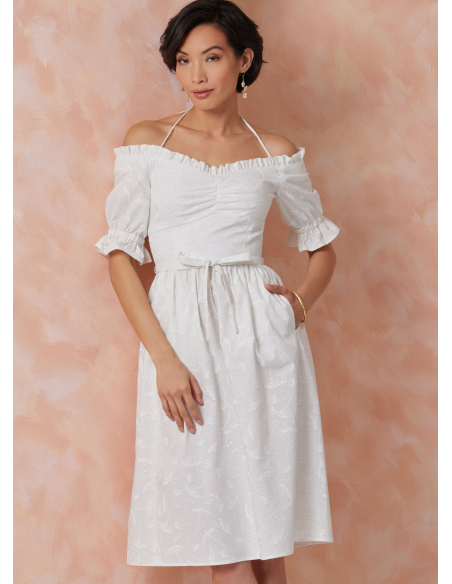 Patron Vogue 2107/U5 (44-52) - Robe bardot midi ou longue à manches bouffantes