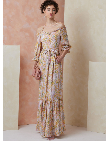 Patron Vogue 2107/U5 (44-52) - Robe bardot midi ou longue à manches bouffantes