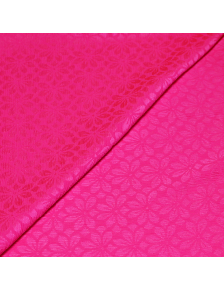 Satin crinckle 100% soie jacquard - Fleur rose fluo