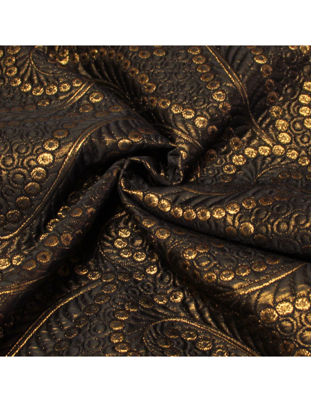 Brocart de soie - Motif baroque à pois bronze & noir