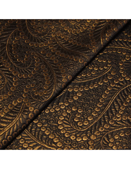 Brocart de soie - Motif baroque à pois bronze & noir
