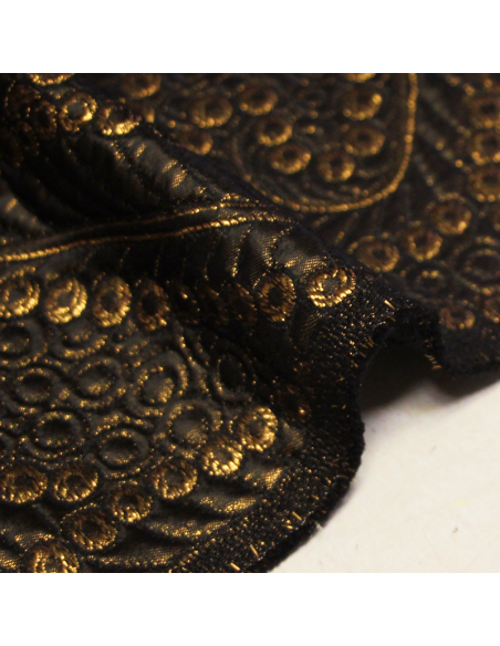 Brocart de soie - Motif baroque à pois bronze & noir
