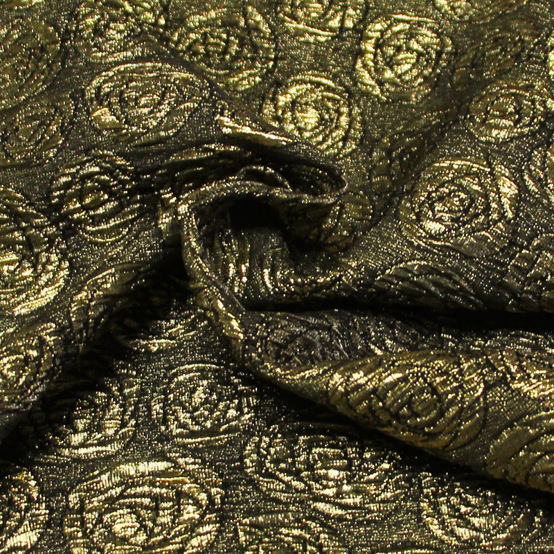 Brocart de soie - Fleur doré fond noir