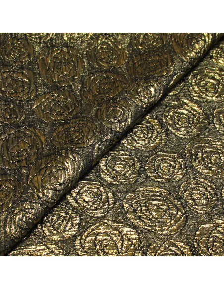 Brocart de soie - Fleur doré fond noir
