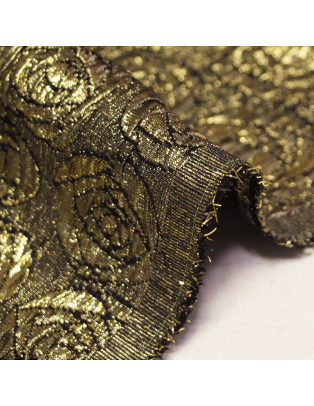 Brocart de soie - Fleur doré fond noir