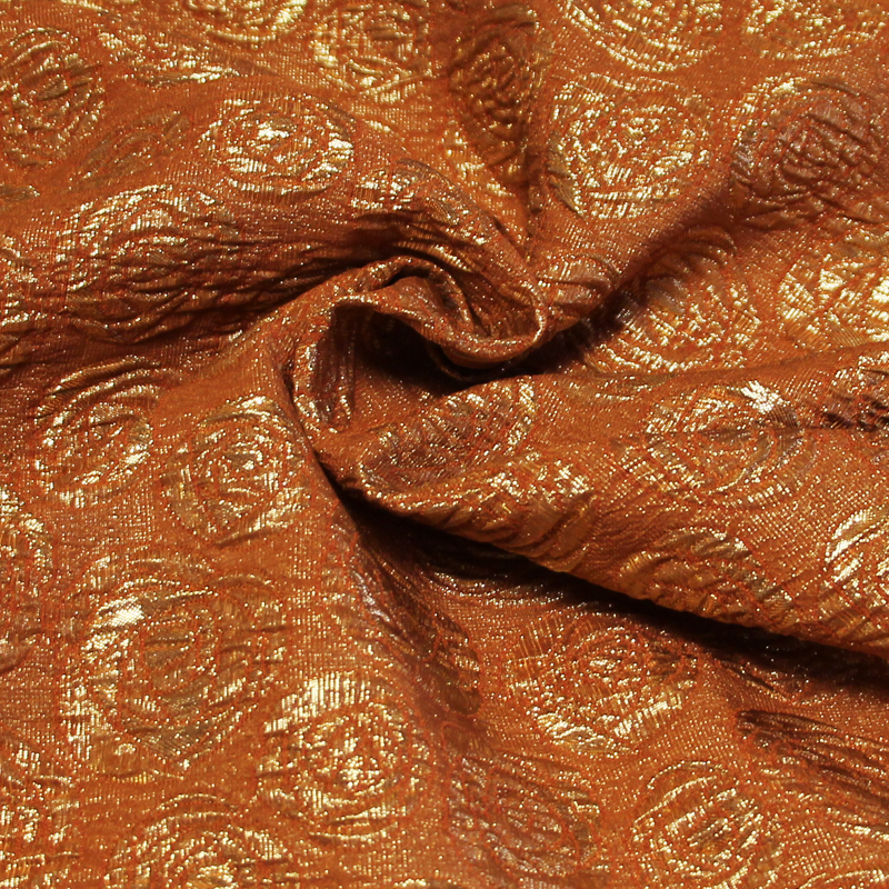 Brocart de soie - Fleur doré fond orange