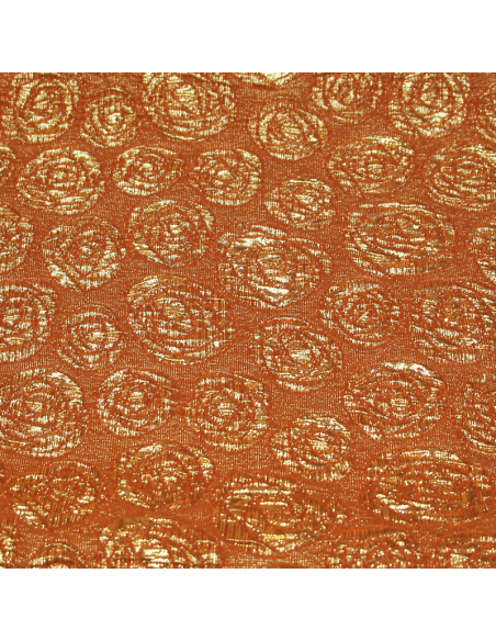 Brocart de soie - Fleur doré fond orange