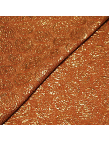 Brocart de soie - Fleur doré fond orange