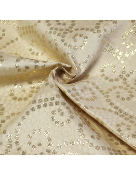 Brocart de soie - Motif pois doré fond beige