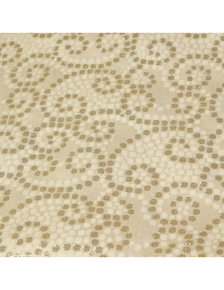 Brocart de soie - Motif pois doré fond beige