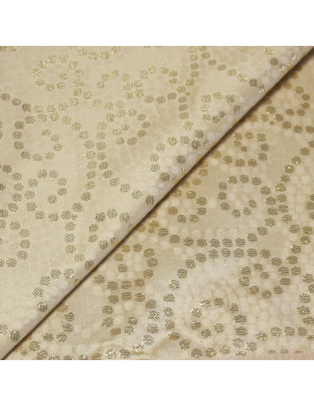 Brocart de soie - Motif pois doré fond beige