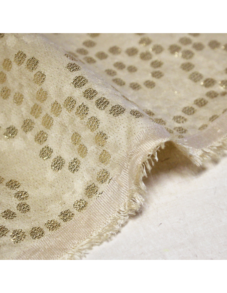 Brocart de soie - Motif pois doré fond beige