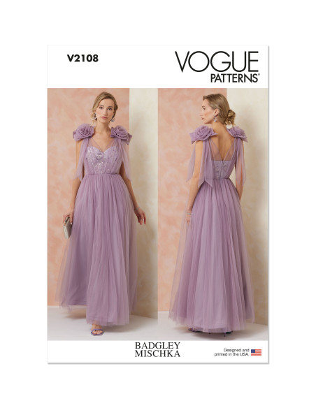 Patron Vogue 2108/B5 (36-44) - Robe longue de soirée bustier avec superposition tulle