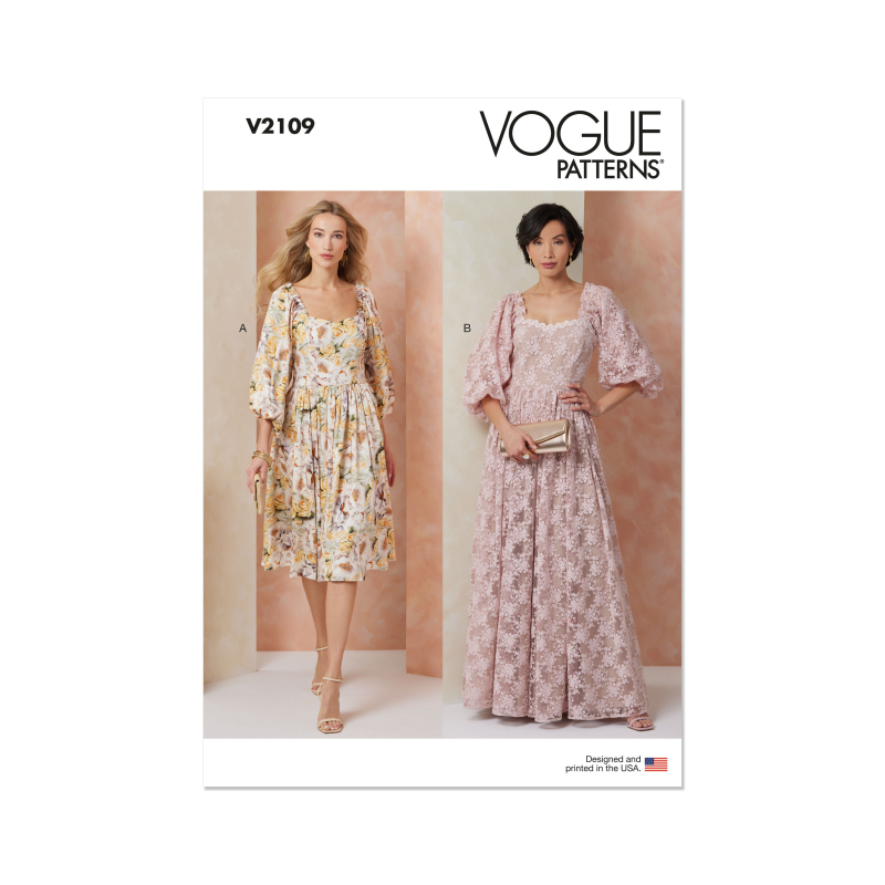 Patron Vogue 2109/H5 (34-42) - Robe ajustée à encolure cœur et manches bouffantes