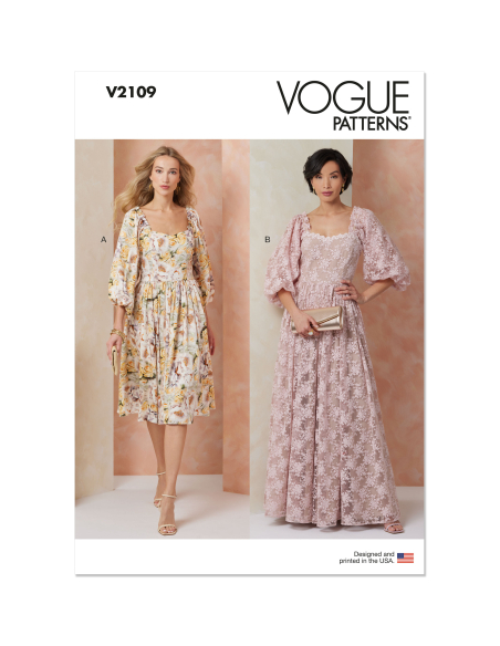 Patron Vogue 2109/U5 (44-52) - Robe ajustée à encolure cœur et manches bouffantes