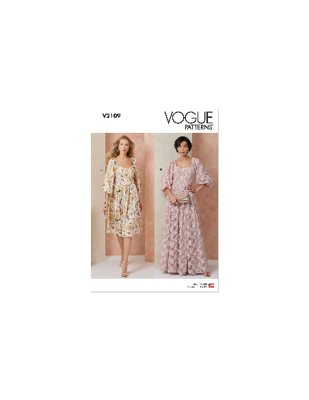 Patron Vogue 2109/U5 (44-52) - Robe ajustée à encolure cœur et manches bouffantes