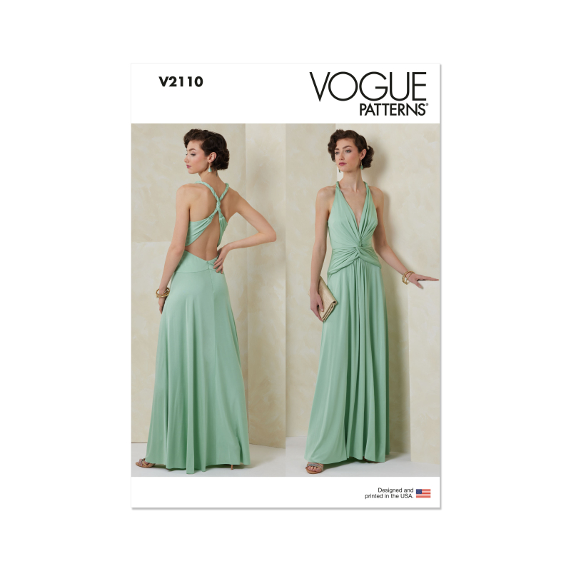 Patron Vogue 2110/B5 (36-44) - Robe longue halter drapée à dos croisé