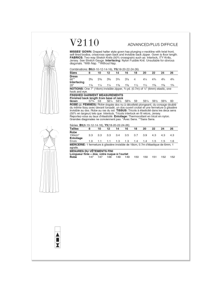 Patron Vogue 2110/Y5 (46-54) - Robe longue halter drapée à dos croisé