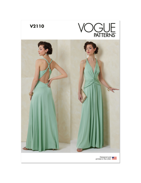 Patron Vogue 2110/Y5 (46-54) - Robe longue halter drapée à dos croisé