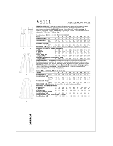 Patron Vogue 2111/R5 (42-50) - Combinaison ou ensemble veste et jupe