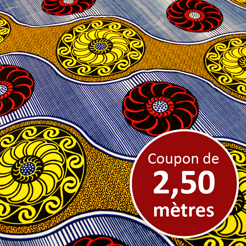 Tissu Africain WAX - Fleurs rondes (coupon de 2,50 mètres)