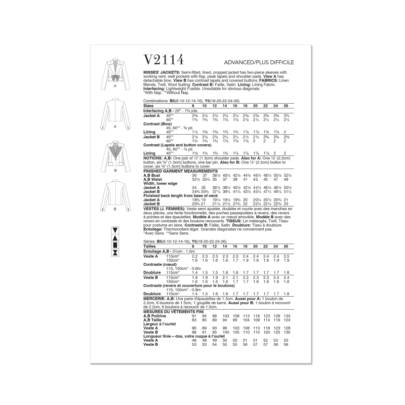 Patron Vogue 2114/Y5 (46-54) - Veste...