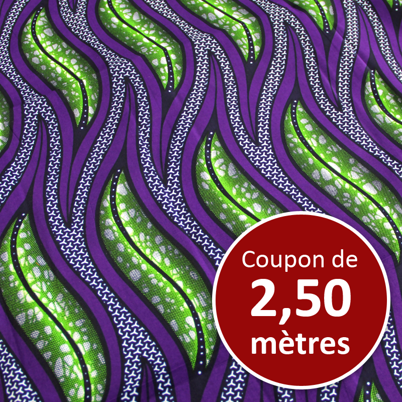 Tissu Africain WAX - Vent violet et vert (coupon de 2,50 mètres)