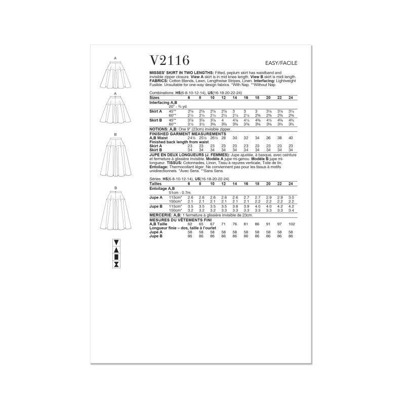 Patron Vogue 2116/U5 (44-52) - Jupe...