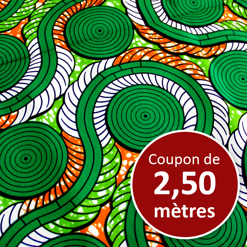 Tissu Africain WAX - Spirales vertes (coupon de 2,50 mètres)