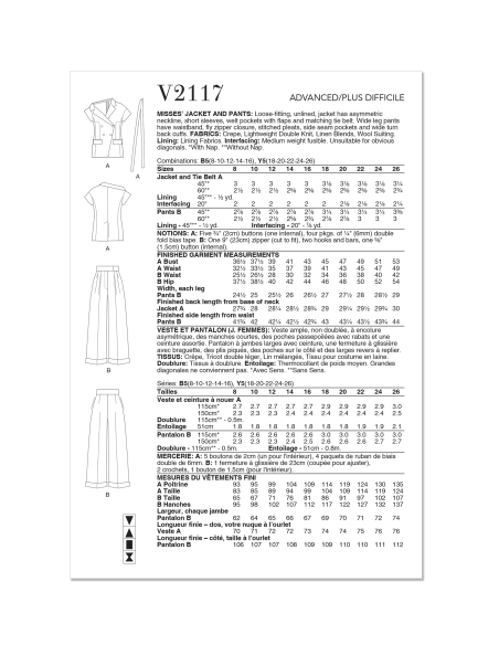 Patron Vogue 2117/Y5 (46-54) - Veste asymétrique et pantalon large