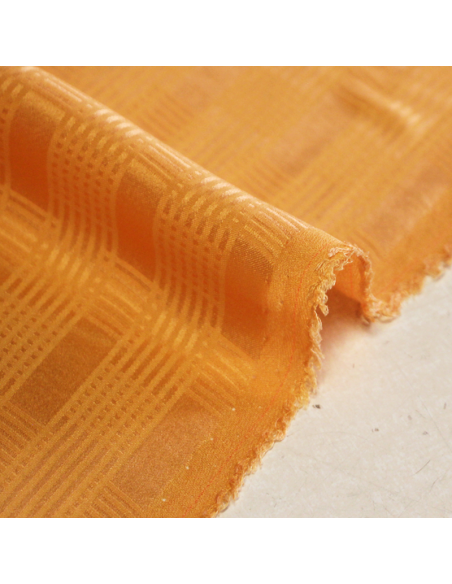 Satin 100% soie jacquard - Carreaux croisé orange clair