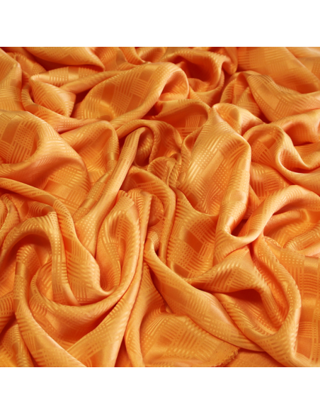 Satin 100% soie jacquard - Carreaux croisé orange clair