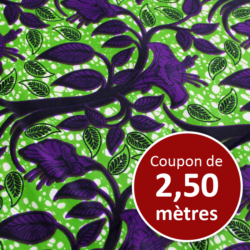 Tissu Africain WAX - Fleurs violettes (coupon de 2,50 mètres)