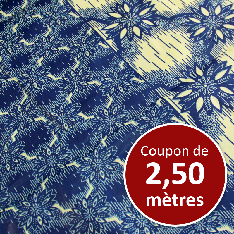 Tissu Africain WAX - Coton glacé bleu (coupon de 2,50 mètres)