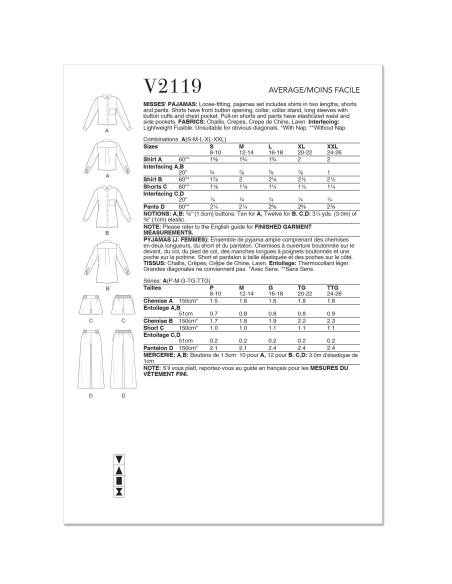 Patron Vogue 2119 (36-52) - Pyjama chemise et bas assortis