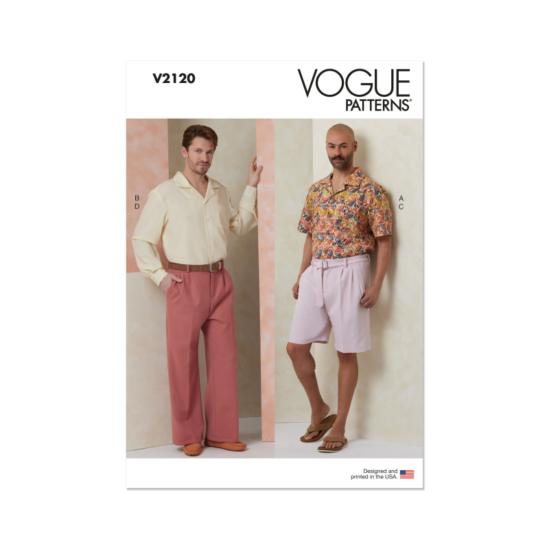 Patron Vogue 2120 AA (46-54) - Ensemble homme chemise ample, short ou pantalon et ceinture