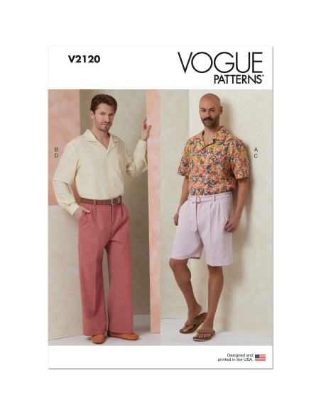Patron Vogue 2120 AA (46-54) - Ensemble homme chemise ample, short ou pantalon et ceinture