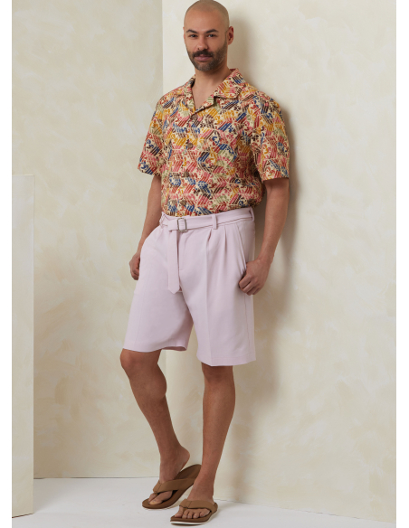 Patron Vogue 2120 AA (46-54) - Ensemble homme chemise ample, short ou pantalon et ceinture