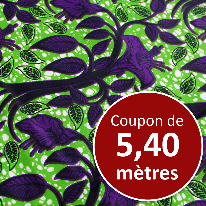 Tissu Africain WAX - Fleurs violettes (coupon de 5,40 mètres)