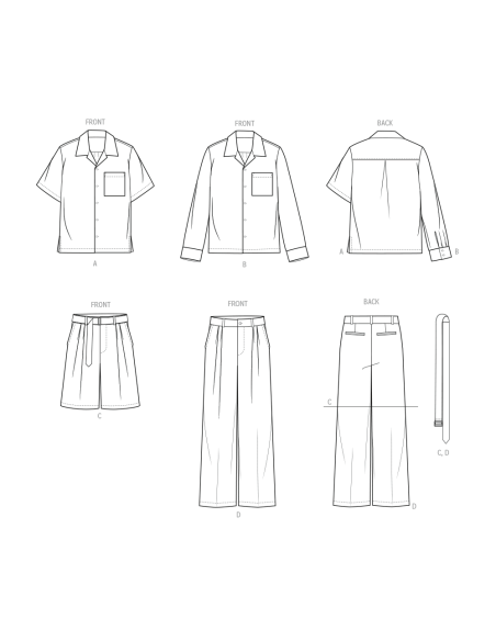 Patron Vogue 2120 BB (56-64) - Ensemble homme chemise ample, short ou pantalon et ceinture