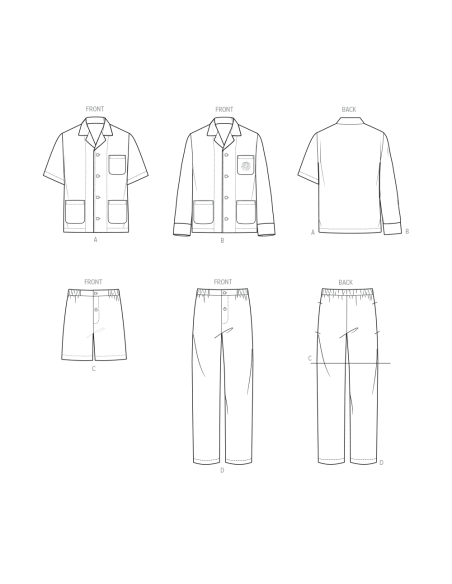 Patron Vogue 2121 (46-68) - Pyjama homme chemise et bas