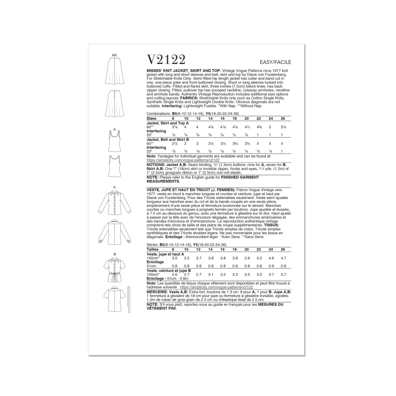 Patron Vogue 2122/B5 (36-44) - Veste,...