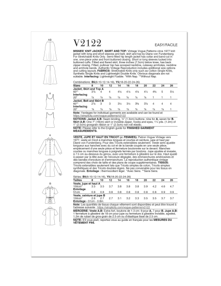 Patron Vogue 2122/B5 (36-44) - Veste, robe, top, jupe et pantalon