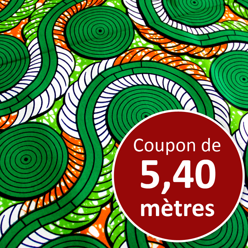 Tissu Africain WAX - Spirales vertes (coupon de 5,40 mètres)