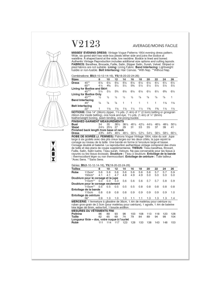 Patron Vogue 2123/B5 (36-44) - Robe de soirée années 50 cintrée et plissée
